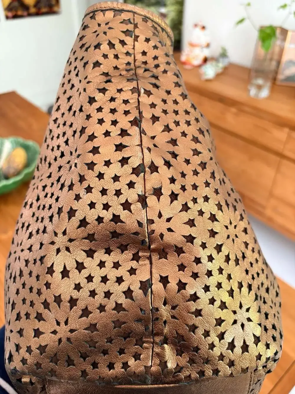 Jimmy Choo Metallic Bronze Star Perforated Leather Tote Shoulder Bag